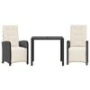 vidaXL 3 pcs conjunto de bistr&ocirc; com almofad&otilde;es vime PE preto