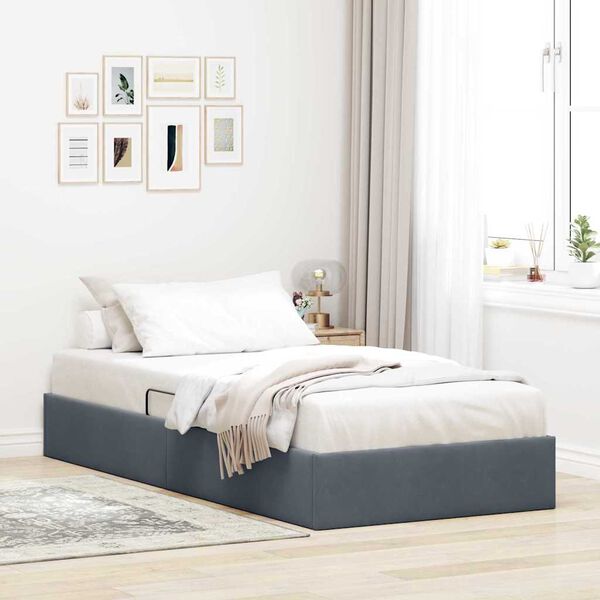 vidaXL Cama com Armazenamento Cinza Escuro 90 x 190 cm Veludo
