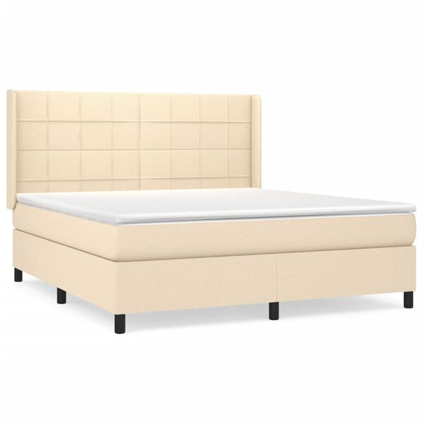 vidaXL Cama com molas/colch&atilde;o 180x200 cm tecido cor creme