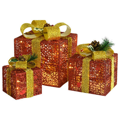 vidaXL Caixas de presente de Natal decorativas 3 pcs int/ext. vermelho