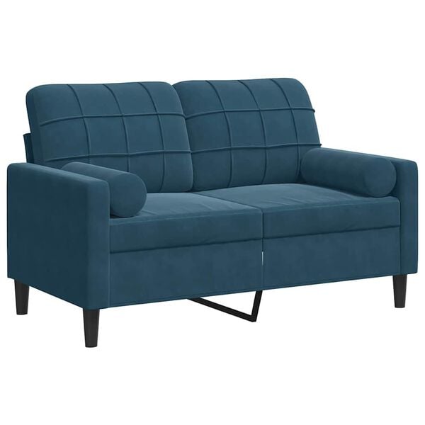 vidaXL Sof&aacute; 2 lugares c/ almofadas decorativas 120 cm veludo azul