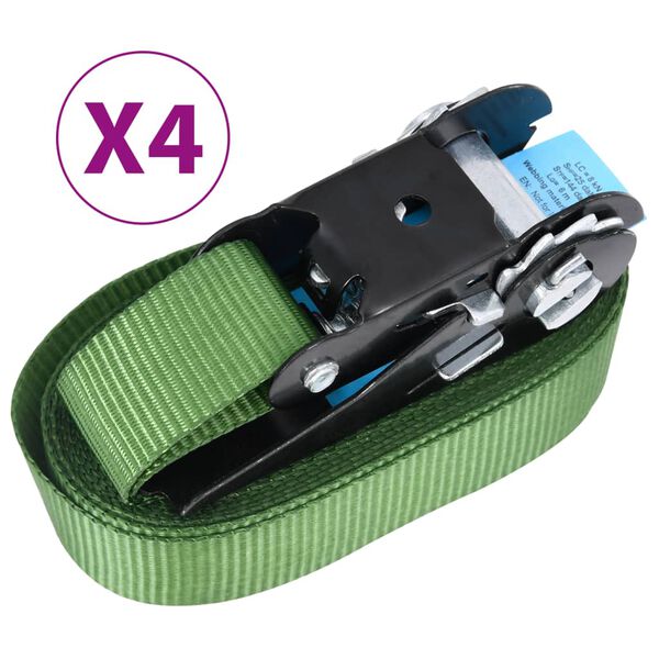 vidaXL Cintas de fixa&ccedil;&atilde;o c/ roquete 4 pcs 800 daN 6 m verde
