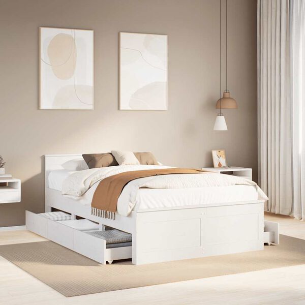 vidaXL Cama sem colch&atilde;o com cabeceira 120x190 cm pinho maci&ccedil;o branco