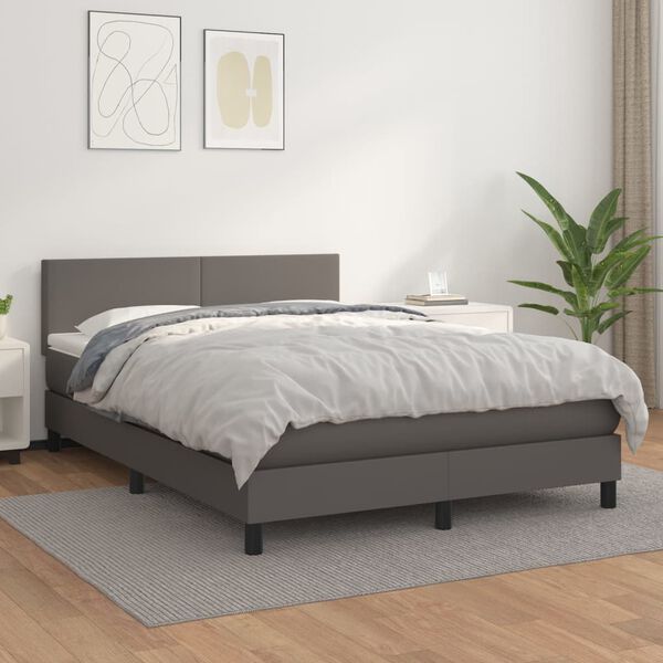 vidaXL Cama com molas/colch&atilde;o 140x190 cm couro artificial cinzento