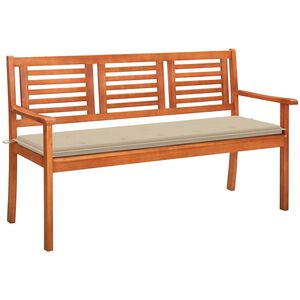 vidaXL Banco de jardim 3 lugares c/ almofad&atilde;o 150 cm eucalipto maci&ccedil;o