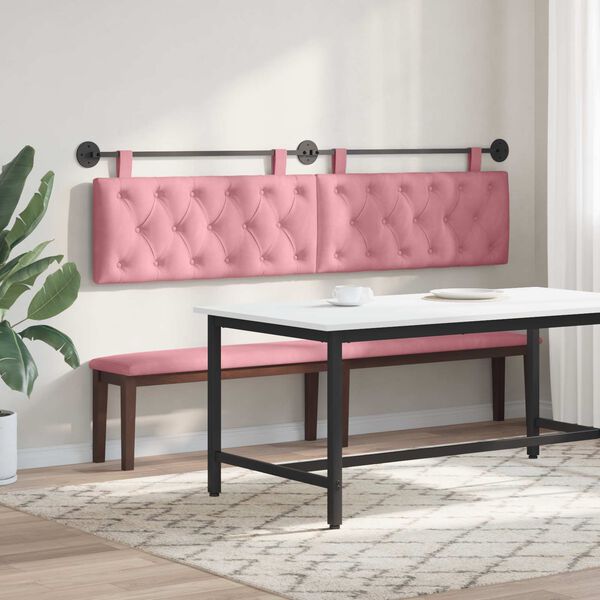 vidaXL Cabeceira Suspensa Rosa 210 x 55 x 7 cm Veludo