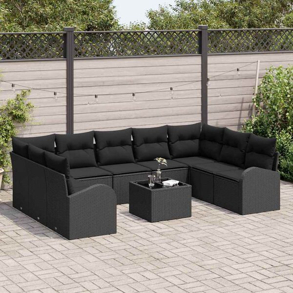 vidaXL Conjunto de Sof&aacute;s 10 pcs Preto Rattan de Polipropileno