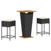 vidaXL 3 pcs conjunto de bar para jardim c/ almofad&otilde;es vime PE preto