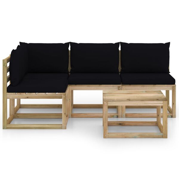 vidaXL 5 pcs conjunto lounge de jardim c/ almofad&otilde;es preto