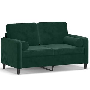 vidaXL Sof&aacute; 2 lug. c/ almofadas decorativas 120 cm veludo verde-escuro