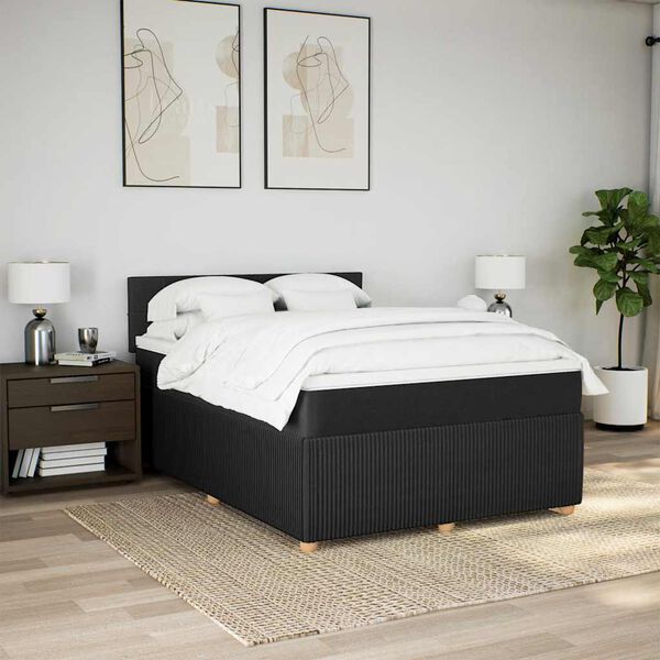 vidaXL Cama com molas/colch&atilde;o 140x200 cm tecido preto