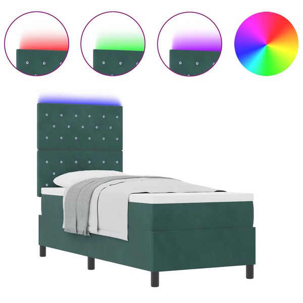vidaXL Cama Box Spring LED com colch&atilde;o Verde Escuro 80 x 200 cm tecido