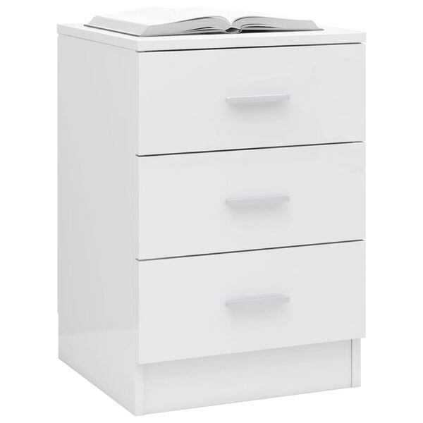 vidaXL Mesa de cabeceira 38x35x56 cm contraplacado branco brilhante
