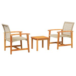 vidaXL 3 pcs conjunto de bistr&ocirc; vime PE e madeira de ac&aacute;cia bege