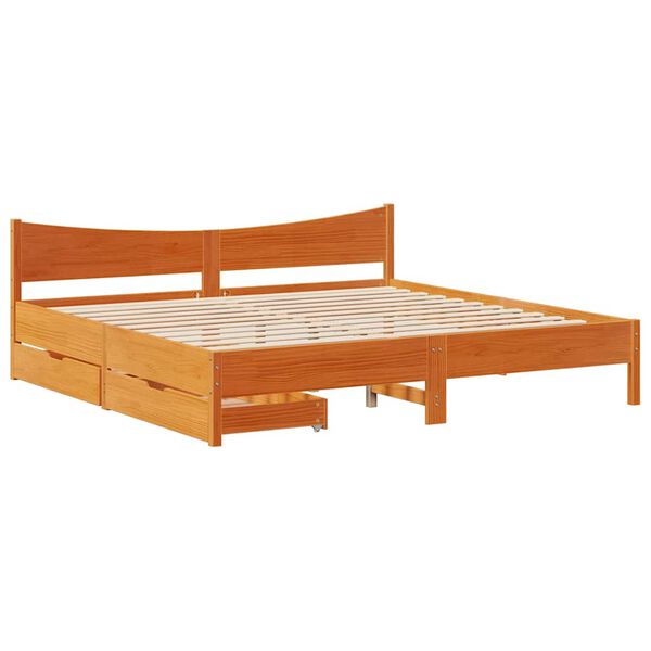 vidaXL Estrutura cama c/ gavetas 200x200 cm pinho maci&ccedil;o castanho-mel