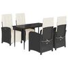 vidaXL 5 pcs conjunto de jantar p/ jardim c/ almofad&otilde;es vime PE preto