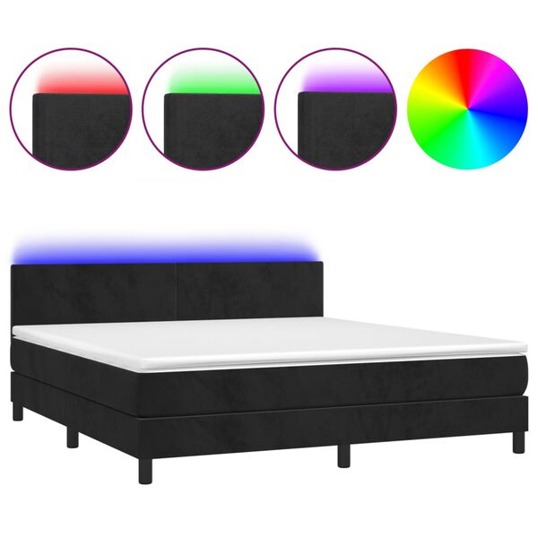 vidaXL Cama box spring c/ colch&atilde;o/LED 180x200 cm veludo preto