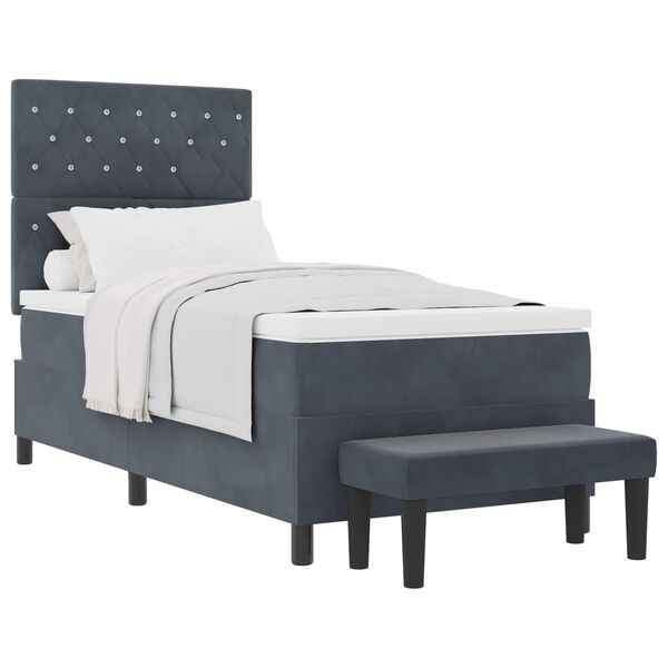vidaXL Cama Box com colch&atilde;o Cinzento escuro 90 x 190 cm Veludo