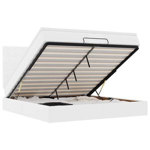 vidaXL Estrutura de cama otomana com colch&atilde;o branco couro falso
