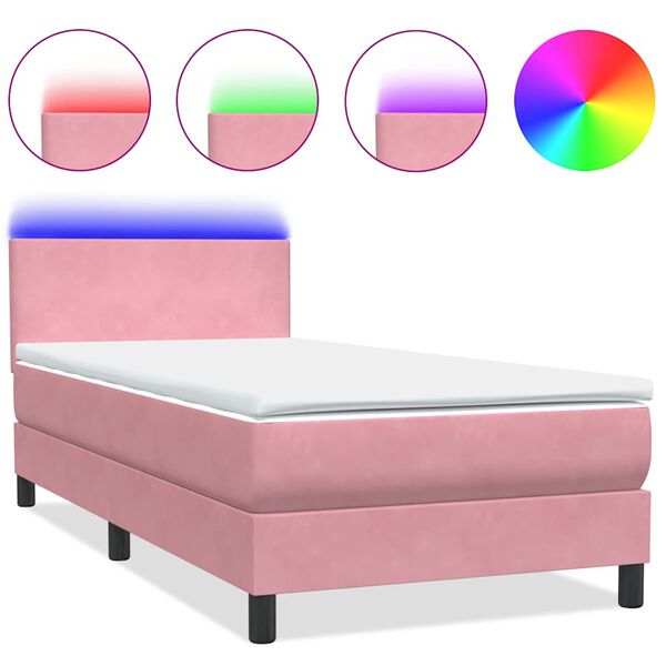 vidaXL Cama box spring c/ colch&atilde;o e LED rosa 90x210 cm veludo