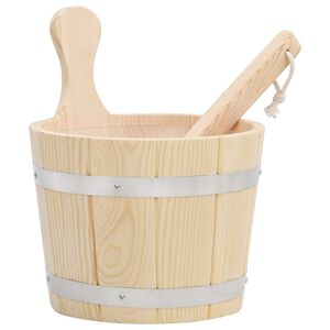 VidaXL Conjunto de balde e concha de sauna madeira de pinho maci&ccedil;a