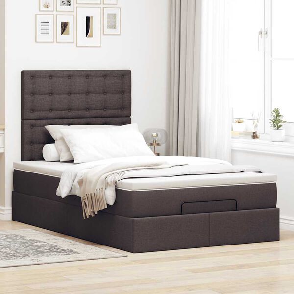 vidaXL Estrutura de cama otomana com colch&atilde;o 120x190cm castanho escuro