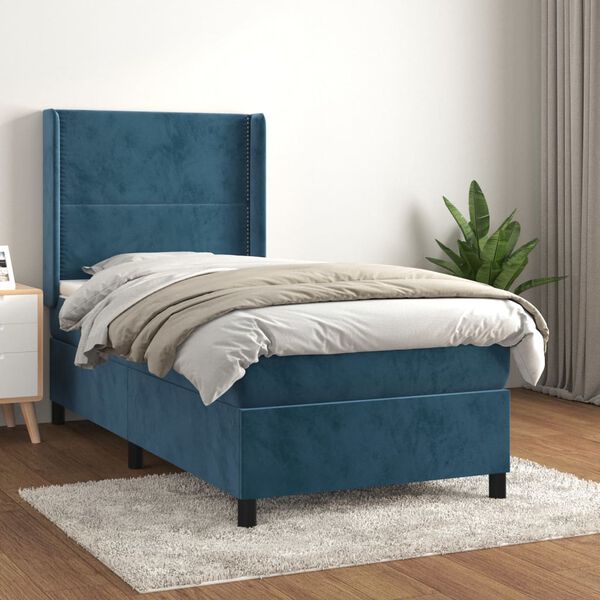 vidaXL Cama com molas/colch&atilde;o 90x200 cm veludo azul-escuro