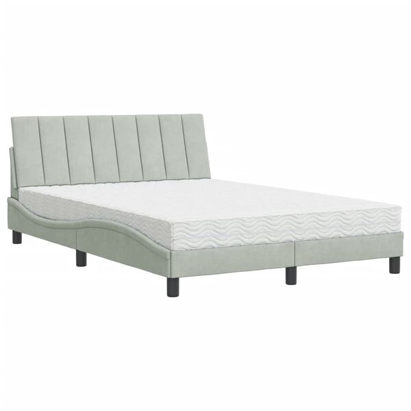 vidaXL Cama com colch&atilde;o Hanko 120x200 cm veludo cinzento-claro