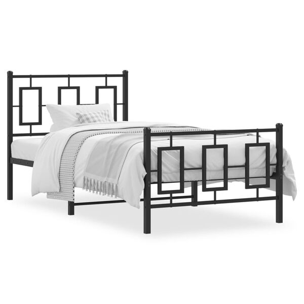 vidaXL Estrutura de cama com cabeceira e p&eacute;s 90x190 cm metal preto
