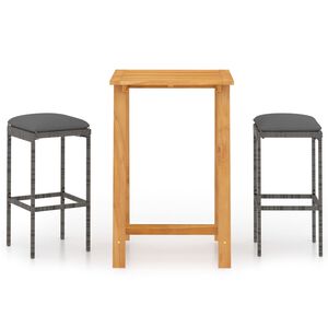 vidaXL 3 pcs conjunto de bar para jardim com almofad&otilde;es cinzento