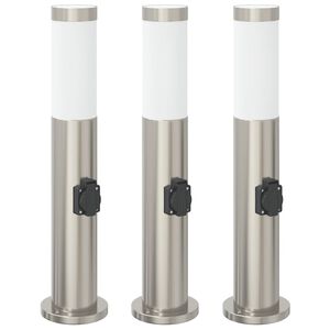 vidaXL Lumin&aacute;rias de balizador com tomada, 3 pe&ccedil;as, 50 cm, a&ccedil;o inoxid&aacute;vel, IP44