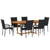 vidaXL 7 pcs conjunto de jantar para jardim vime PE preto