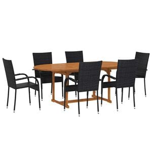 vidaXL 7 pcs conjunto de jantar para jardim vime PE preto