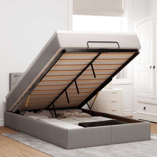 vidaXL Estrutura de cama otomana com colch&atilde;o 120x190cm tecido cinzento