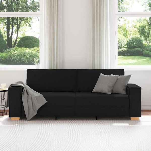 vidaXL Sof&aacute; de 3 lugares preto 220x78x84 cm tecido