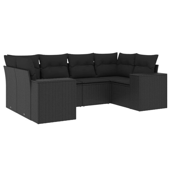 vidaXL 6 pcs conjunto sof&aacute;s de jardim c/ almofad&otilde;es vime PE preto