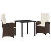 vidaXL Conjunto de Jantar para Jardim 3 pcs Castanho vime PE
