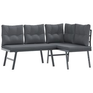vidaXL Bancos de jardim com almofad&otilde;es 2 pcs a&ccedil;o revestido a p&oacute; preto