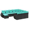 vidaXL Conjunto de sof&aacute; de jardim com 11 pe&ccedil;as e almofadas em rattan sint&eacute;tico preto