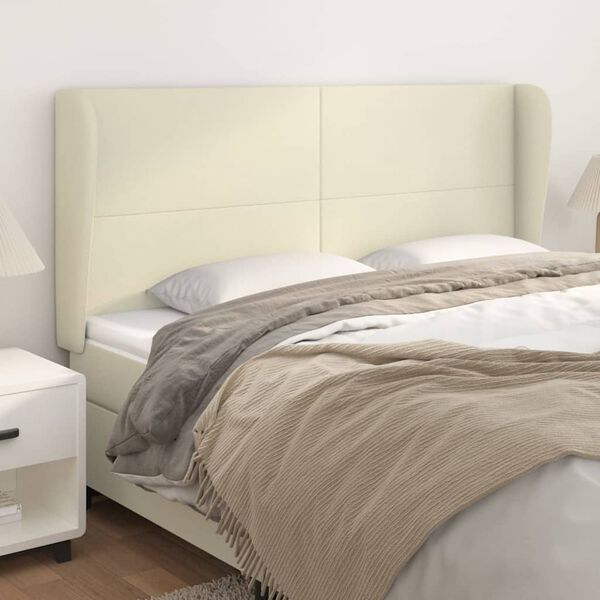 vidaXL Cabeceira cama c/ abas couro artificial 163x23x118/128 cm creme