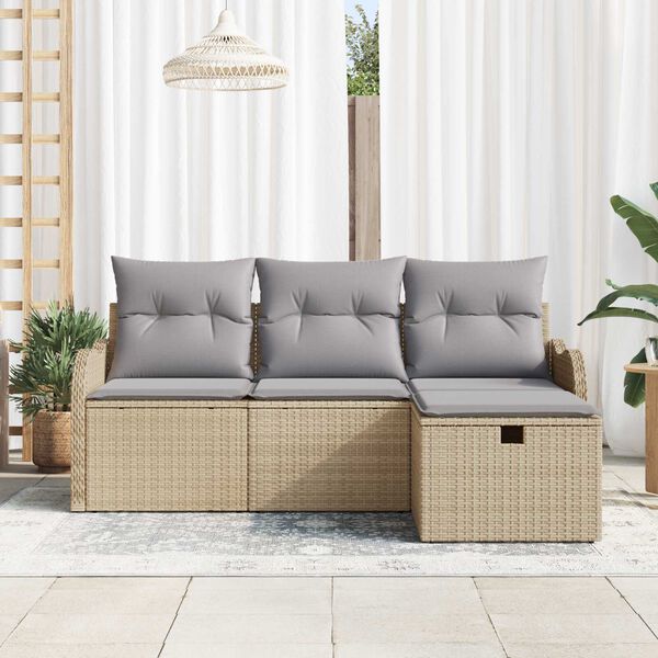 vidaXL Conjunto de Sof&aacute; de Jardim 4 pcs Bege e Cinza Claro vime PE