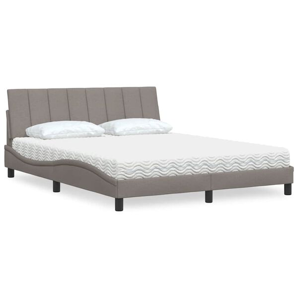 vidaXL Cama com colch&atilde;o Hanko 160x200 cm tecido castanho-acinzentado