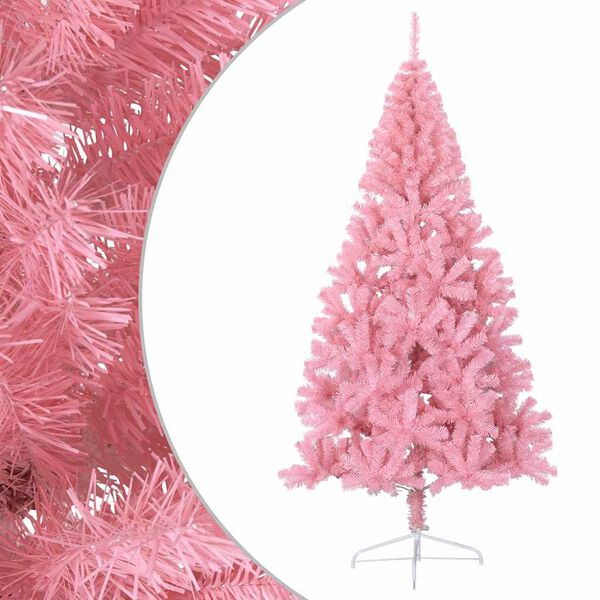 vidaXL Meia árvore de Natal artificial com suporte 180 cm PVC rosa