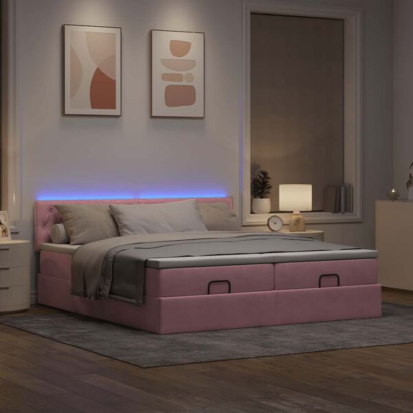 vidaXL Estrutura de cama otomana com colch&otilde;es 160x200 cm veludo rosa