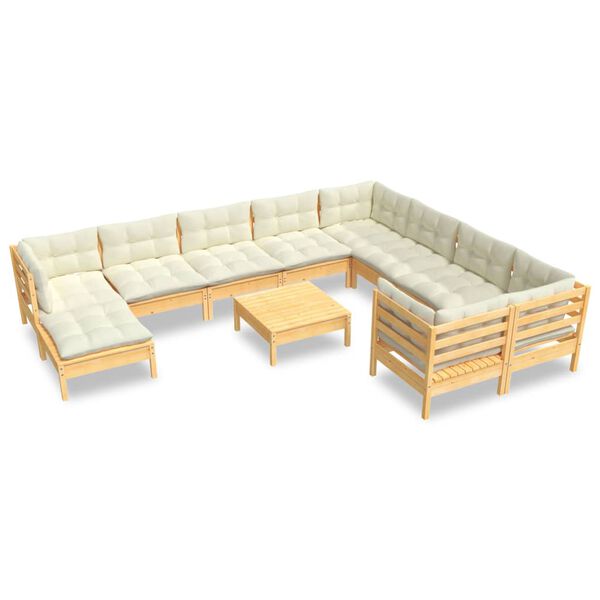 vidaXL 11 pcs conjunto lounge de jardim c/ almofad&otilde;es cor creme pinho
