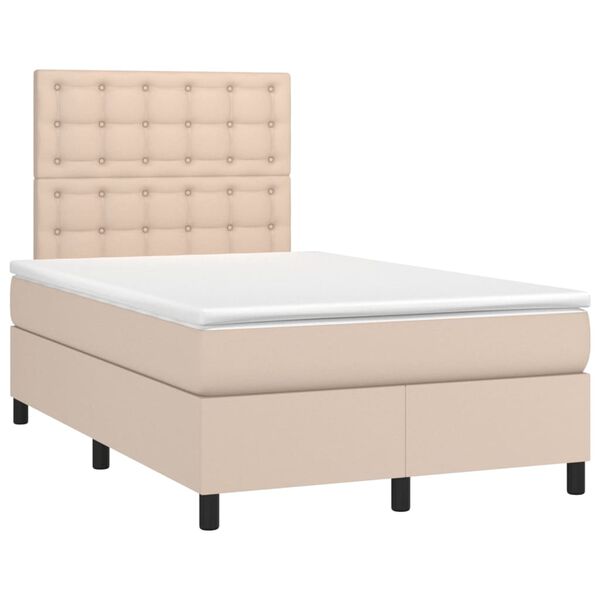vidaXL Cama box spring c/colch&atilde;o/LED 120x200cm couro artif. cappuccino
