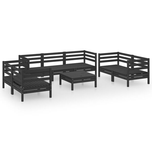 vidaXL 8 pcs conjunto lounge de jardim pinho maci&ccedil;o preto