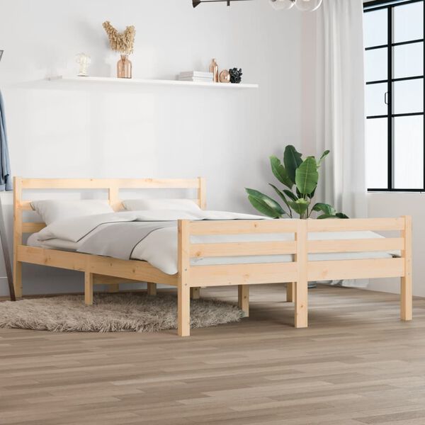 vidaXL Estrutura de cama casal 135x190 cm madeira maci&ccedil;a