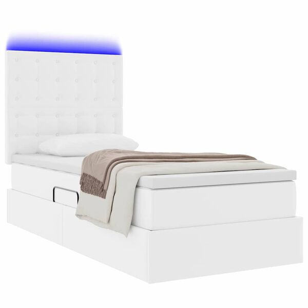 vidaXL Cama com arruma&ccedil;&atilde;o e LED com colch&atilde;o Branco Puro 90 x 200 cm