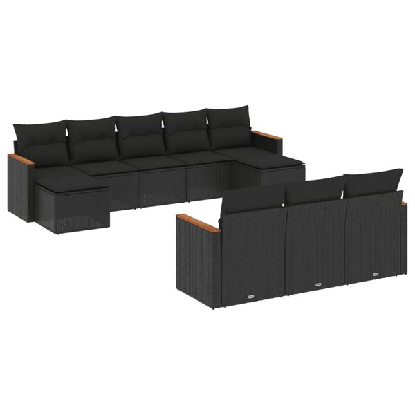 vidaXL 10 pcs conjunto sof&aacute;s de jardim c/ almofad&otilde;es vime PE preto